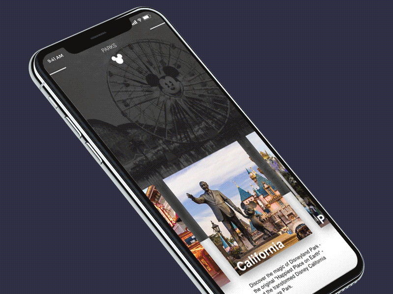 Disney Theme Park Concept: Card swipe to expansion card concept design disney iphone x mobile transition ui ux
