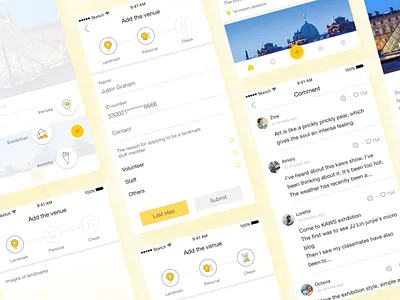 Part of the interface about add art venues~ app art btn comment message ui yellow