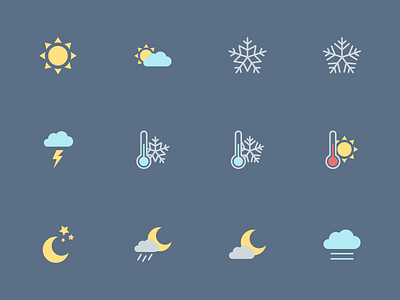 Weather icon set storm sun thermometer weather wind