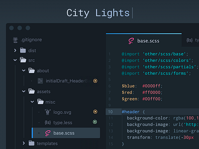 City Lights UI Theme atom code dark interface dark ui dev development editor javascript js php sublime sublime text