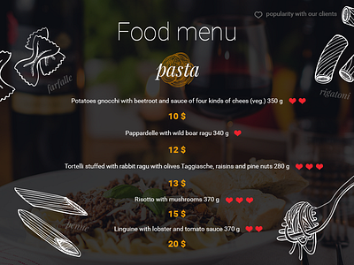 Food Menu "pasta" 043 daily ui daily ui 043 dailyui dailyui043 food food menu menu pasta