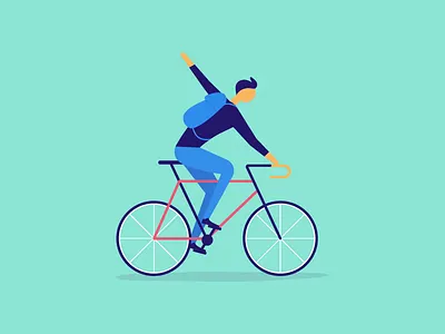 Biker bag ball bicycle biker boy illo illustration messenger pedal rider signal turn