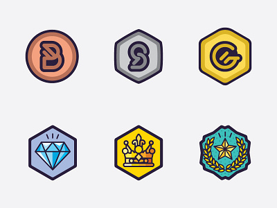 Gaming Level Medal Icons badge bronze crown diamond epic game gaming gold icon level medal silver