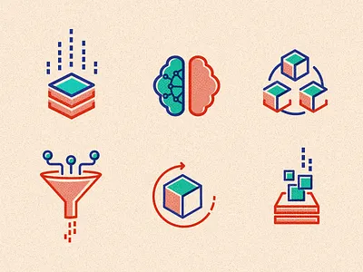 Big Data Icons artificial intelligence big data flat icon illustration retro tech technology texture vector vintage