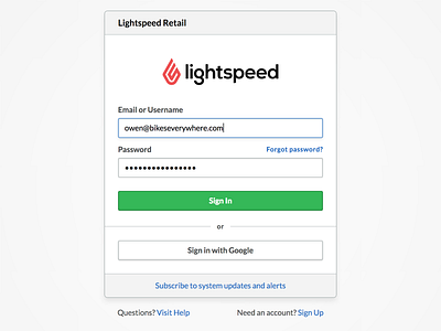 Lightspeed Retail - New Sign In Page design system login sign in