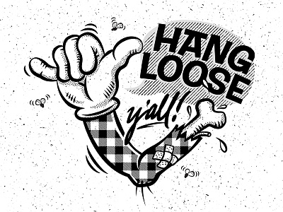 Hang loose arm bone broken cartoon halftone illustration plaid vector