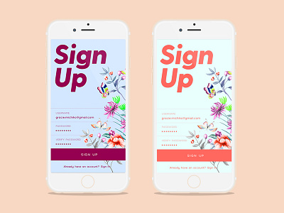 Daily UI Challenge 001 - Sign Up app blue botanical coral daily ui 001 dailyui001 floral plum sign up ui design ux design