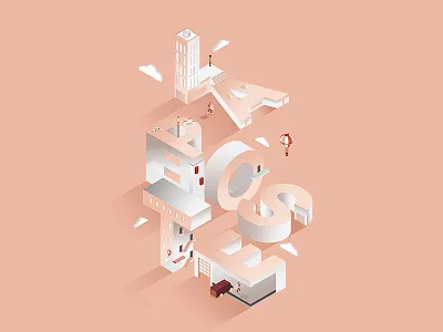 Enjoy La Poste 2d cover cube illustration isometric