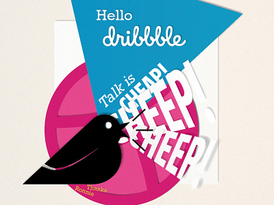 Hello Dribbble! bird cmyk debut depth idiom illustration illustrator paper texture vector