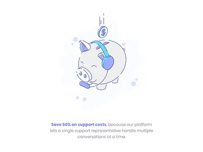 Support Cost Savings bank coin fun headset illustration isometric lineart pig piggybank saving support
