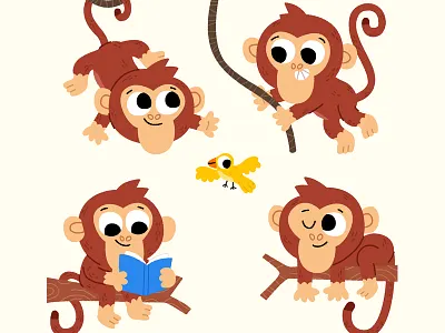 Monkeying around animals cute drawing fun illustration illustrator kids kidslit