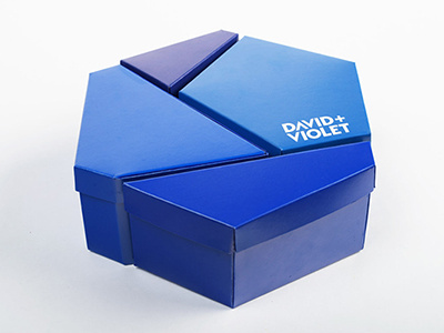 David + Violet blue box hexagon packaging senior thesis template