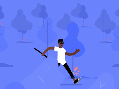 hello dribbble! animation character chill happy hello illustration park pen shadow trees typography walk cycle