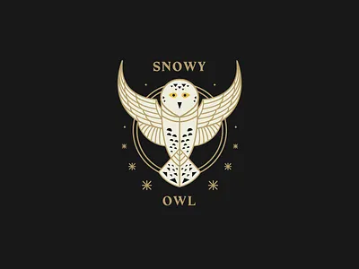 Snowy Owl animal badge bird flight gold illustration line lockup owl snow