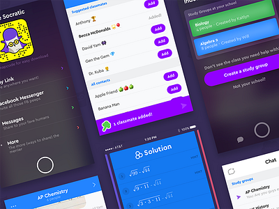 Socratic! color colors dark drawer education fun ios mobile teens ui ux