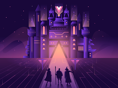 Adventure awaits 80s castle illustration neon night vector