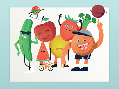 Fruit gang character characters fruit fun health illustration illustrator smile vector vegetables