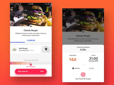 Buy offer app application buy food interface iphone offer orange pay ui ux