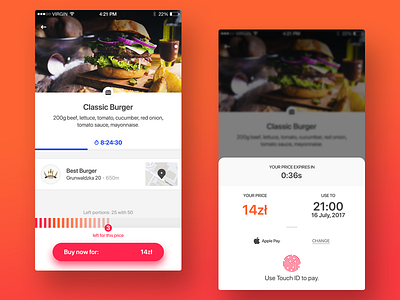 Buy offer app application buy food interface iphone offer orange pay ui ux