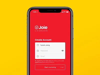 Daily UI #1 - Sign Up app ars maquette pro daily diary iphone x joie logbook journaling app mood tracker red sign up