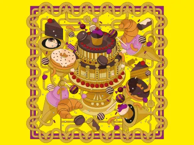 Time For Tea cake confectionary croissant doughnut icecream illustration isometric sweets tea