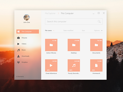 File Explorer 2.0 acrylic file explorer graphic design minimalistic ui design windows 10