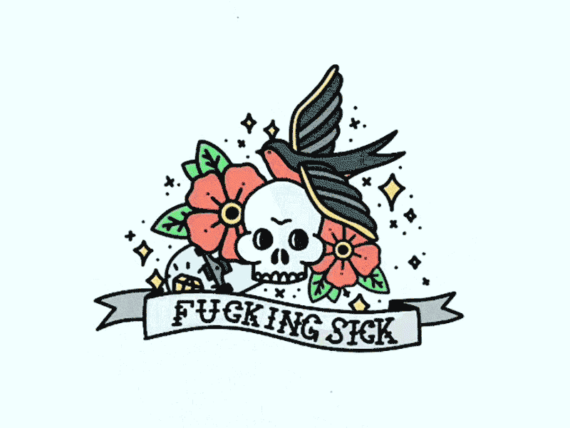 Fucking Sick Timelapse drawing flower gif ipad oldschool sick sketch skull stars swallow tattoo timelapse