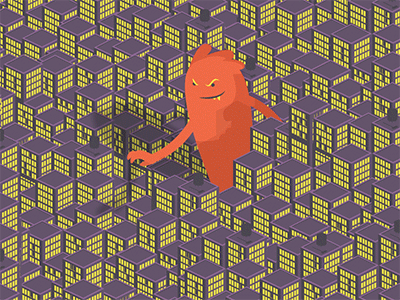 Monster by WeeDesign action. walk ae animation city cute gif illustration monster monstre motion design orange shot