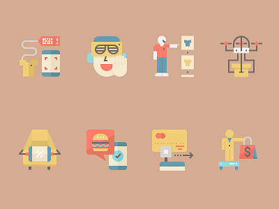 Future of Shopping Icons app closet drone future icon mobile order payment shopping tablet virtual reality vr
