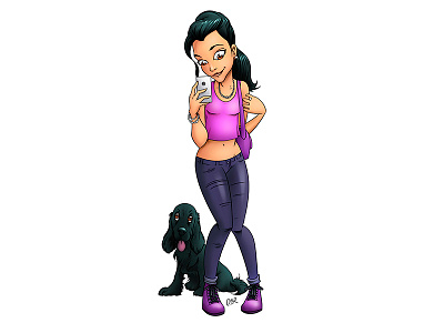 Maca colors dog fashion girl illustration selfie