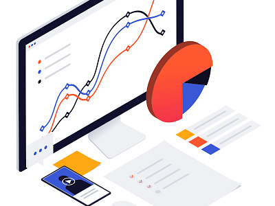 Isometric illustration for user-testing checklist illustration infographic isometric minimal piechart style testing user white