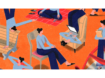 Working from different spaces editorial illustration work