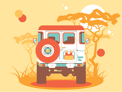 Safari Road Trip africa bumper car grass illustration safari sun suv trees truck wheel