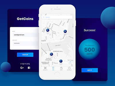 GetCoins app bitcoin blockchain coin cryptocurrency design ios map mobile ui ux