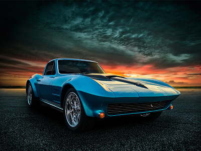 Custom Vette Sunset chevrolet corvette desert muscle car american muscle chevy photoshop photo manipulation sunset vette