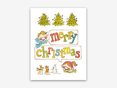 Christmas Card with a Bit of an Old-school Vibe hand drawn ink drawing stationery watercolor