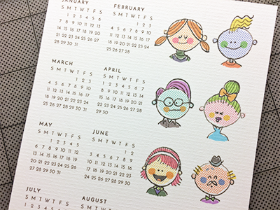 People Calendar hand drawn ink drawing photoshop stationery