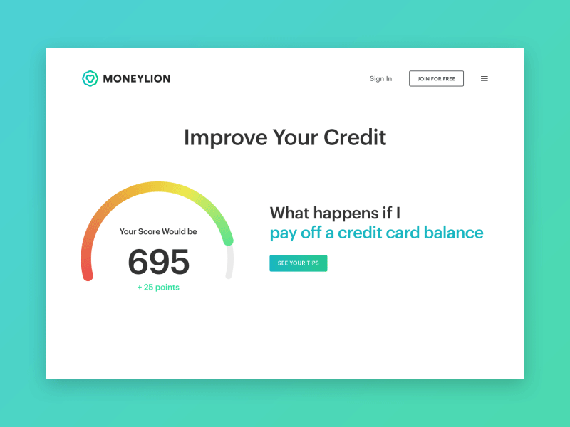 MoneyLion Improve Your Credit animation app interface iphone minimal mobile ui ux web