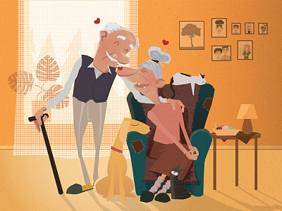 Walenty I Walentyna cat dog grandma grandpa illustration old valentines day