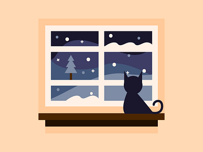 Snowy Night flat illustration night snow