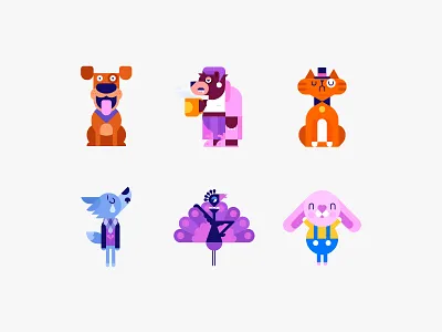 Critters animal bear cat character dog emoticon illustration peacock rabbit sticker vector wolf