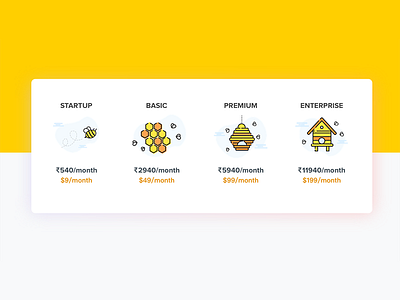 Pricing UI bee cards honeybee pricing ui web