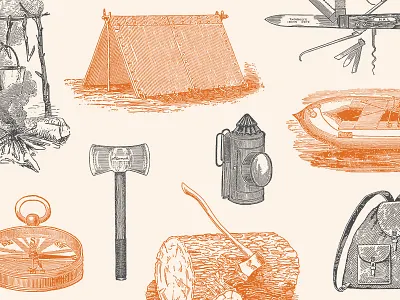 Adventure - Vintage Illustration Set adventure bushcraft camping gear engraving illustration outdoor retro vector vintage