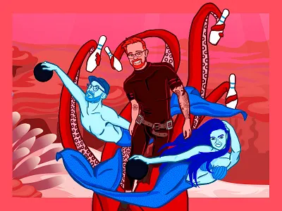 Bowling Underwater illustration mermaids octopus