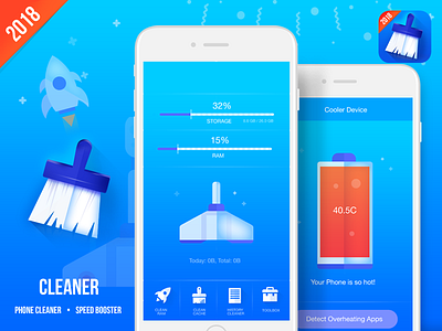 iPhone App Cleaner UI. 2018 antivirus app broom cleaner design flat gui icon malware minimalistic ui