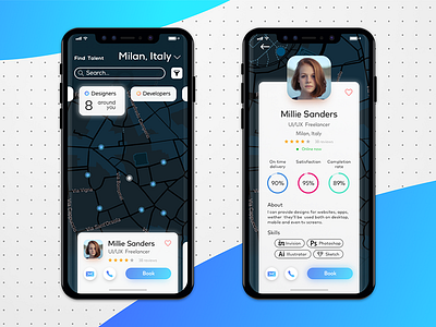 Freelance Map app cards concept flat iosui iphonex map prospect sketch ui ux