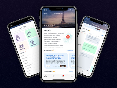 Trip to Paris – Trippy App (WIP) app blog card light map memo minimal notes timeline travel ui ux