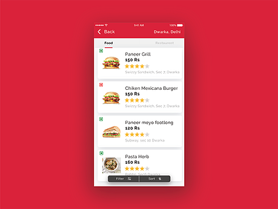 Food Ordering food listing red