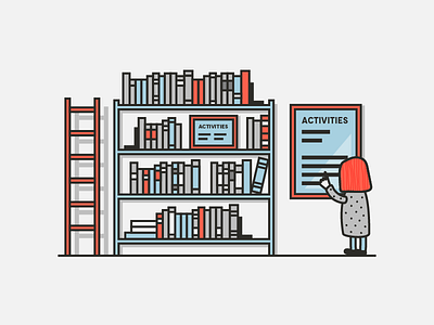 a library books girl illustration library shelf