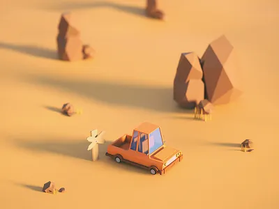 Travel car cinema4d lowpoly photoshop travel tree